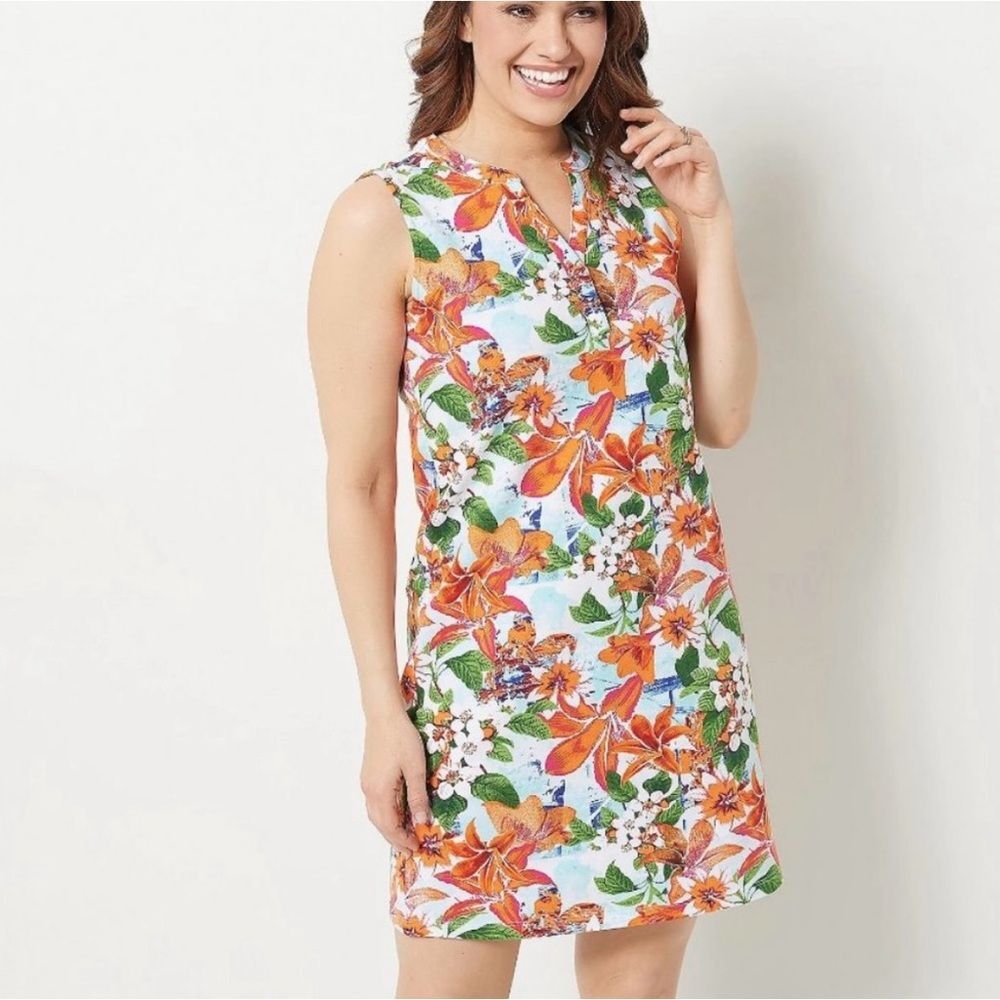 Denim & Co. Beach Regular French Terry Cover-Up Dress Bight Tropical Size Large